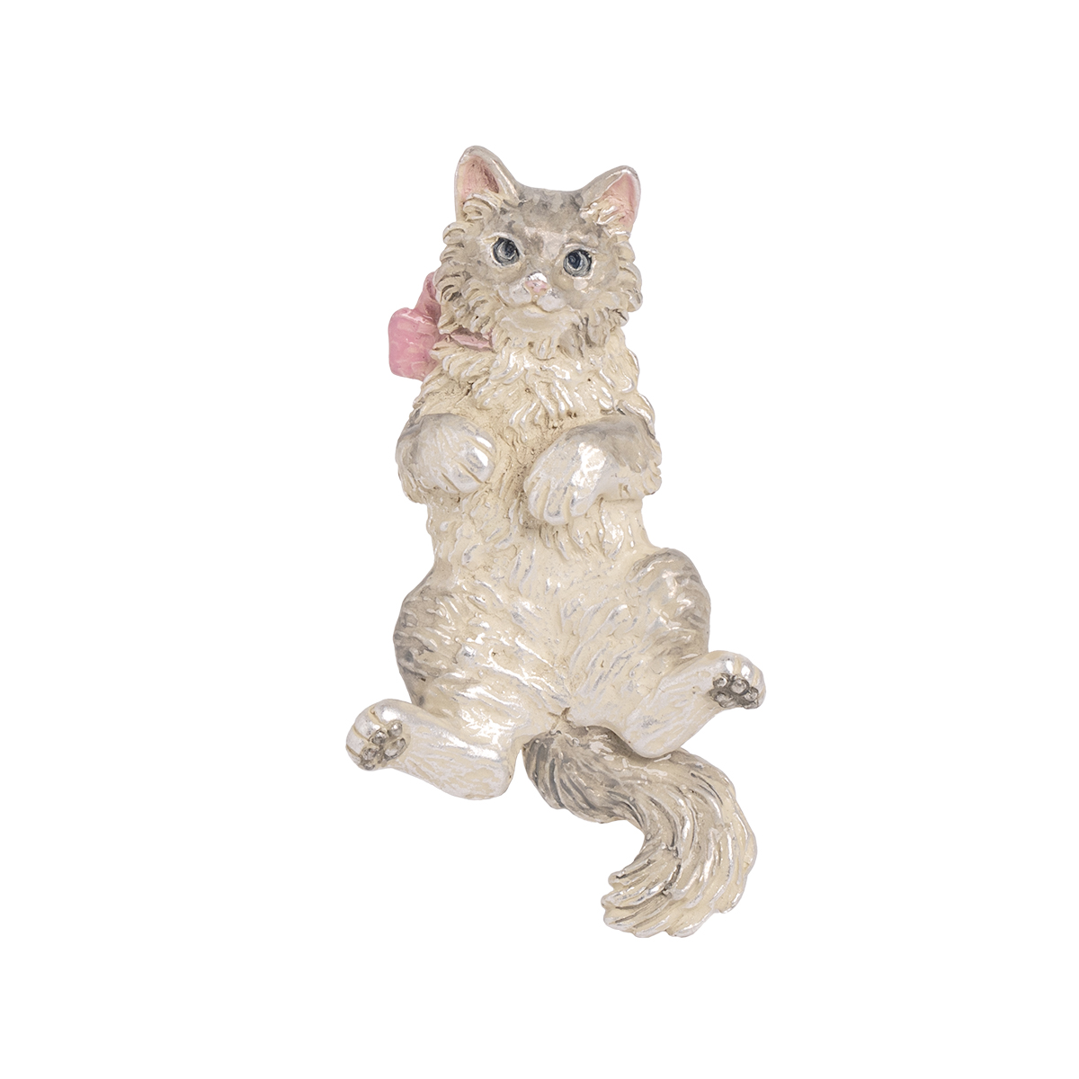 ピンクのリボンでおめかしした子猫のブローチ