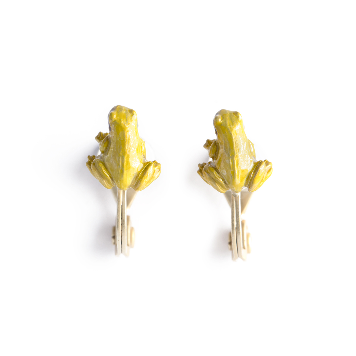 【8月誕生色モチーフ】庭のカエルイヤリング /  Frogs in Garden Clip Earrings
