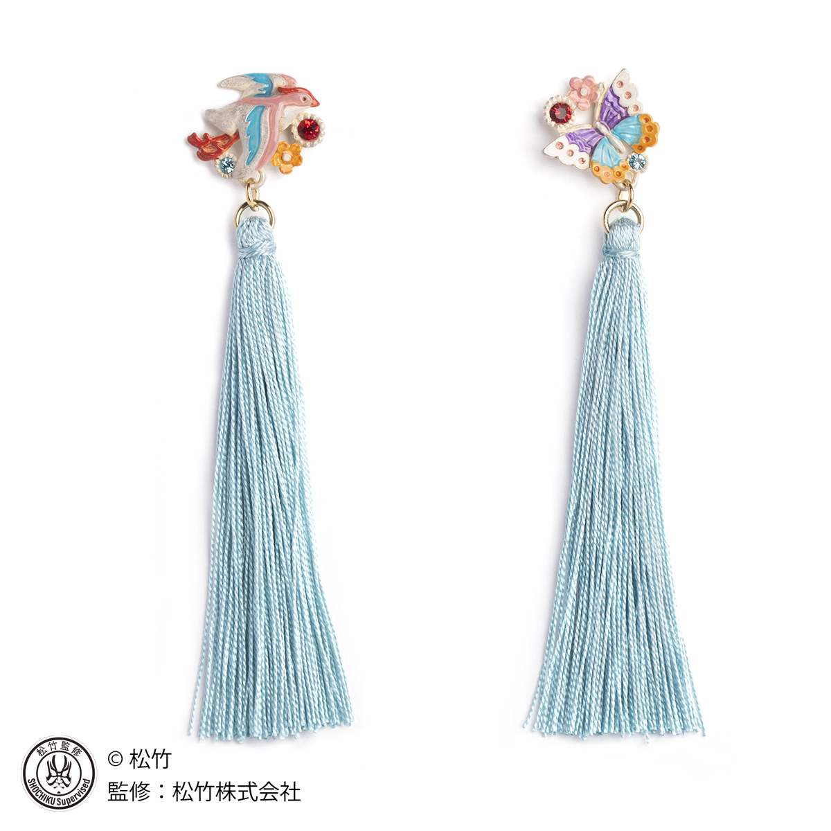 歌舞伎和風ピアス。曽我兄弟モチーフの千鳥と蝶、タッセルの華やかデザイン