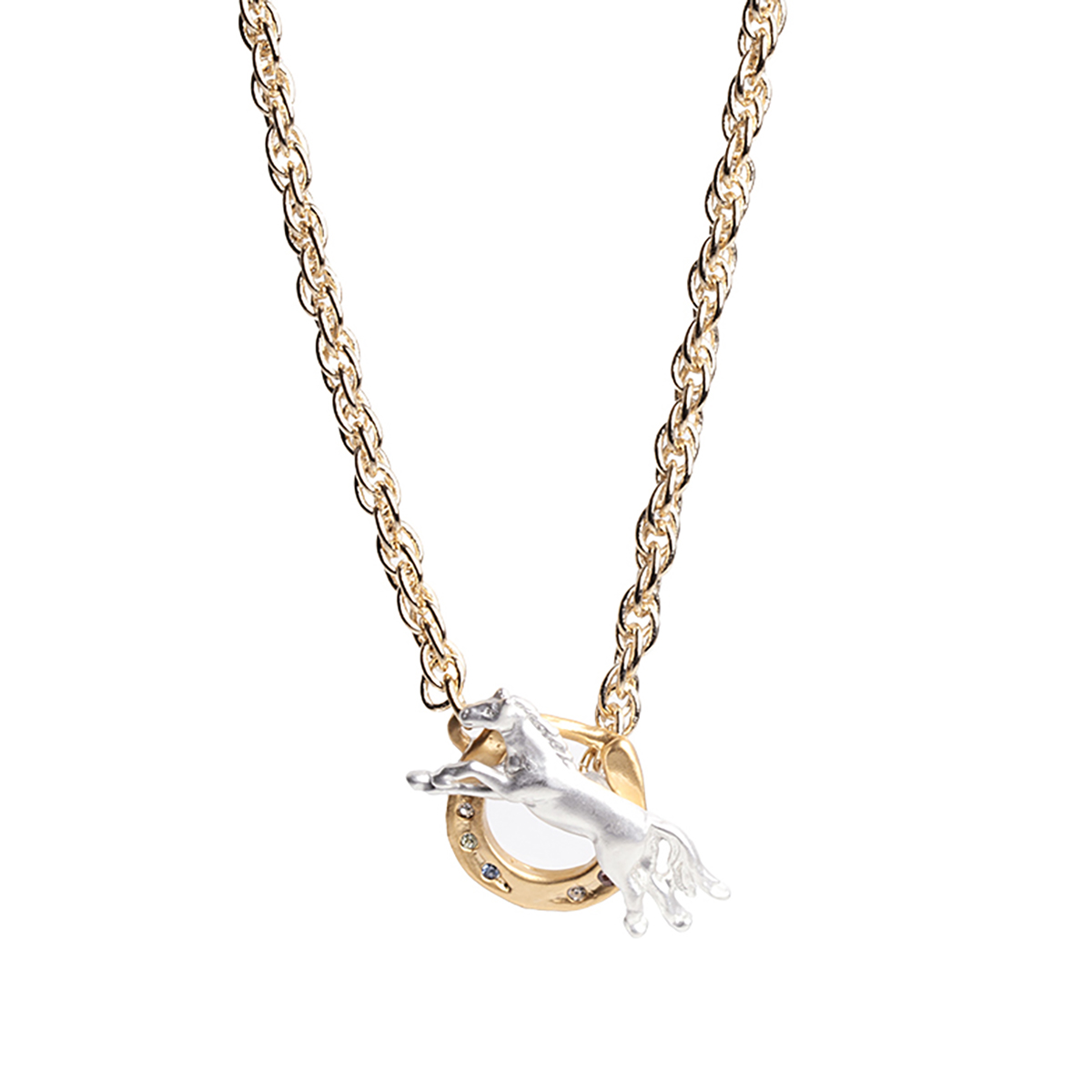 馬蹄と白馬のネックレス チョーカーサイズのラリエットデザイン