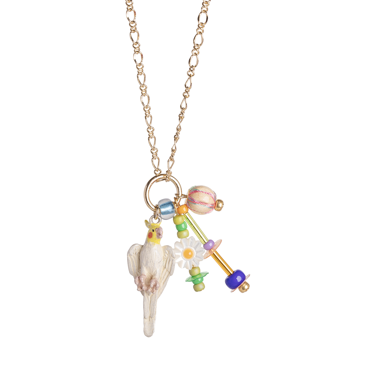 求愛の歌をうたうオカメインコをモチーフにしたレトロポップなネックレス