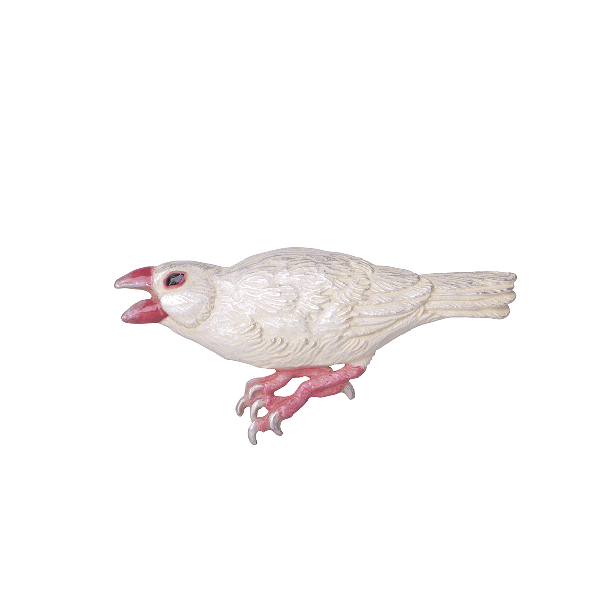 パルナートポックアクセサリー。くちばしを開いて怒っている白文鳥の可愛いブローチ