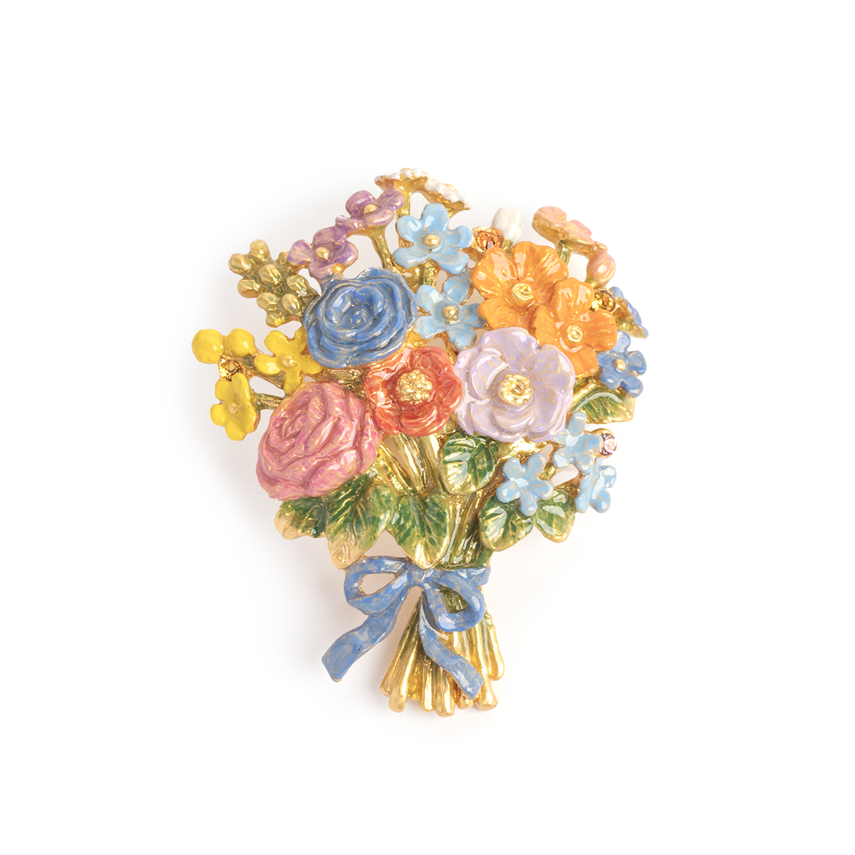色とりどりの花を束ねた華やかなブーケモチーフのブローチ