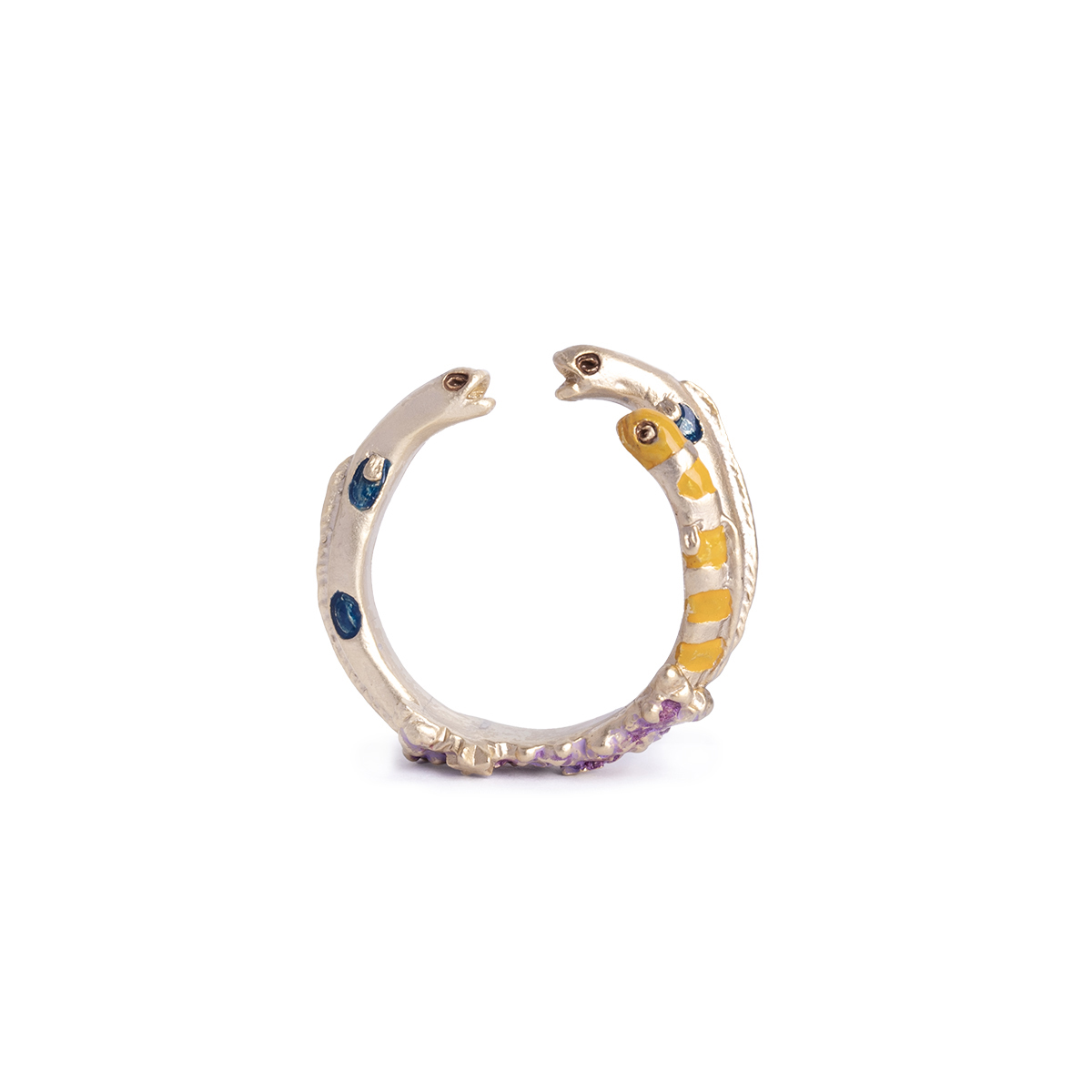 水族館の水槽の中で縄張り争いをするチンアナゴと、巻き込まれたニシキアナゴのリング。