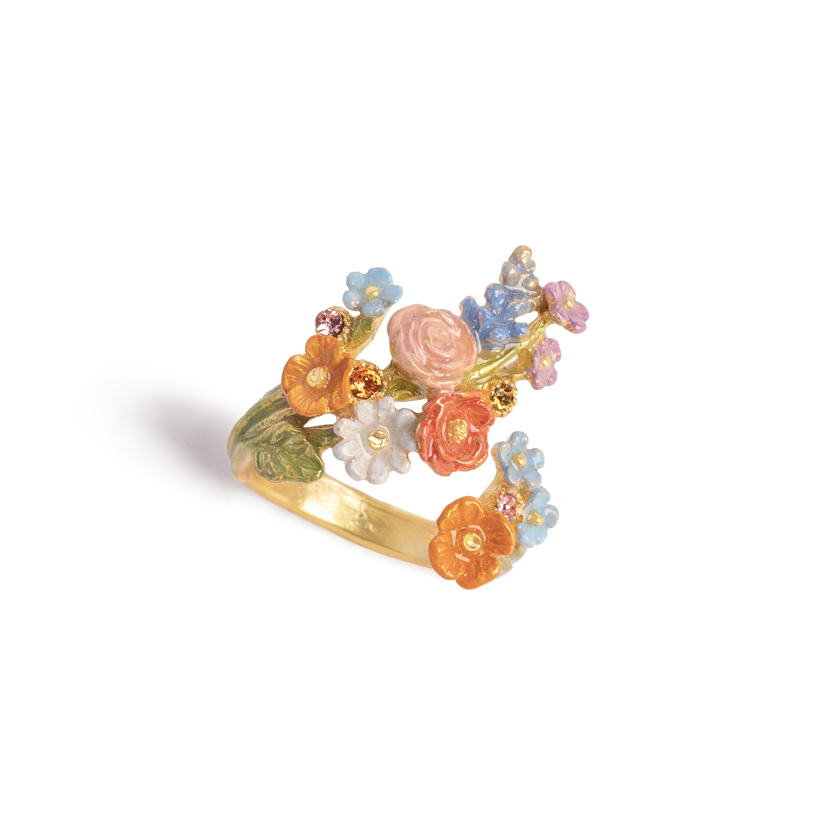 色とりどりの花が咲く庭園を表現した華やかなリング